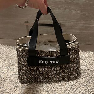 MIU MIIU  Black and Cream Women tote bag adorable Authentic Canvas/Leather